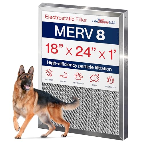 18x24x1 Electrostatic Air Filter, MERV 8, Washable, Reusable Furnace AC/HVAC Filter, Energy Saving, Easy to Clean, Long-Lasting by LifeSupplyUSA