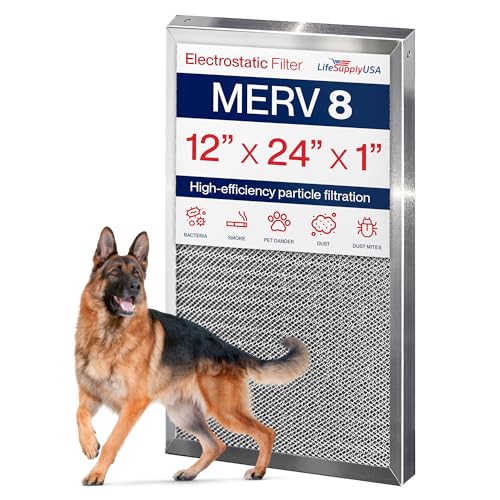 12x24x1 Electrostatic Air Filter, MERV 8, Washable, Reusable Furnace AC/HVAC Filter, Energy Saving, Easy to Clean, Long-Lasting by LifeSupplyUSA