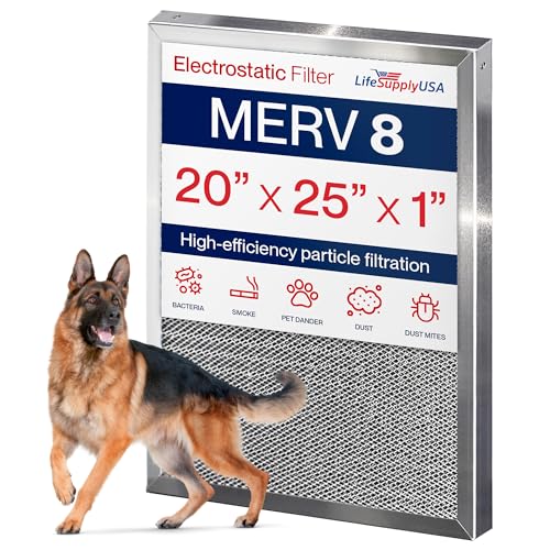 20x25x1 Electrostatic Air Filter, MERV 8, Washable, Reusable Furnace AC/HVAC Filter, Energy Saving, Easy to Clean, Long-Lasting by LifeSupplyUSA