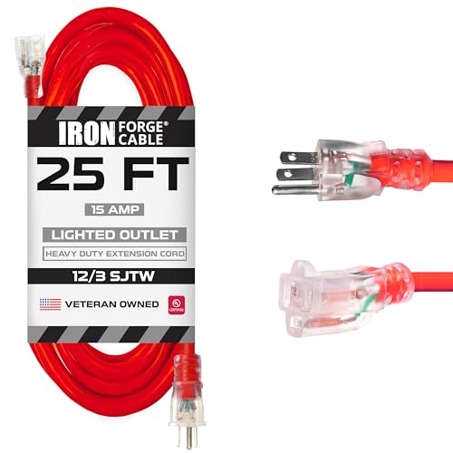 Iron Forge Cable 25 ft Lighted Outdoor Extension Cord