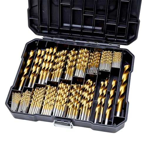 COMOWARE 230 Pcs Drill Bit Set for Wood & Metal - Titanium Wood Drill Bits, High Speed Steel Drill Bit Kit Titanium Coated for Wood, Metal, Plastic, Aluminum Alloy with Storage Case, 3/64"-1/2"