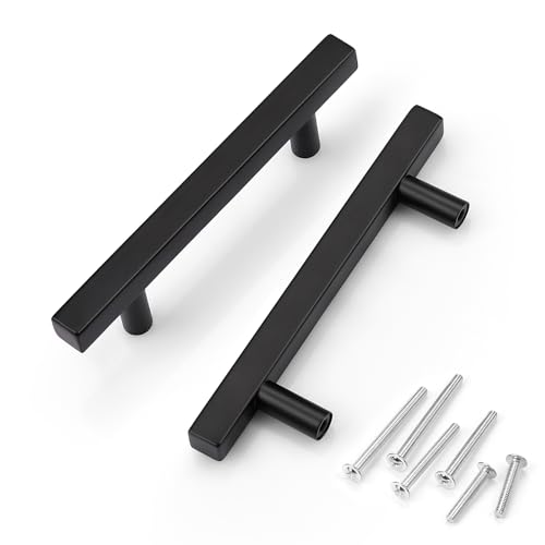 KNOBWELL 20 Pack 3.5 inch Black Square Cabinet Pulls Drawer Handles, Black Cabinet Handles for Kitchen Bathroom Cupboard Dresser Drawer, Center to Center 3-1/2in (90mm)