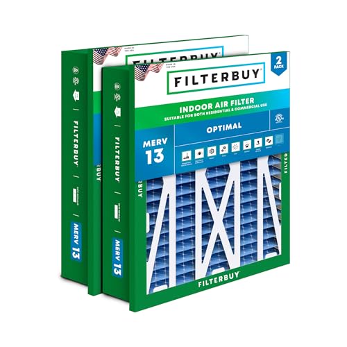 Filterbuy 20x25x5 Air Filter MERV 13 Optimal Smoke & Allergy Defense (2-Pack), Electrostatic Pleated HVAC AC Furnace Filters Replacement for Honeywell Return Grille (Actual Size: 18.38 x 23.38 x 3.69)