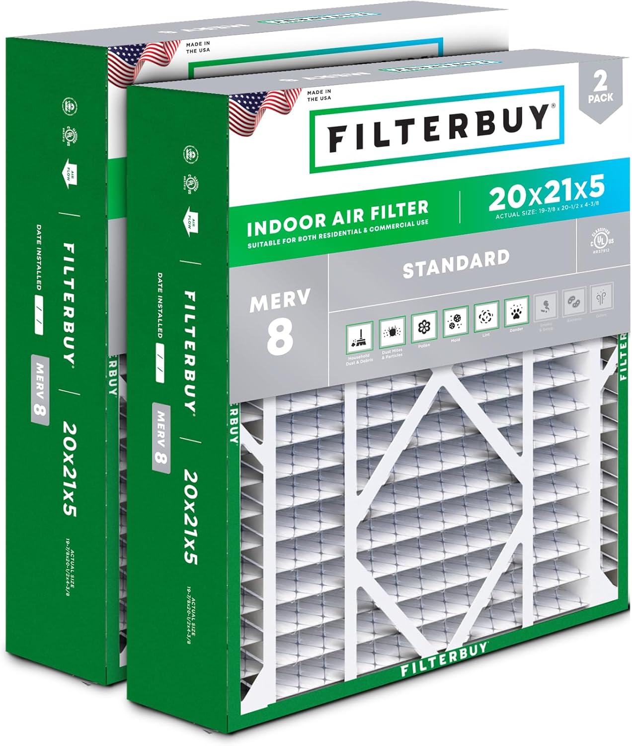Filterbuy 20x21x5 MERV 8 (2-Pack)