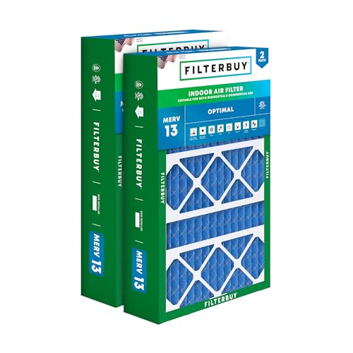 Filterbuy 15.75x27.63x3.50 Air Filter MERV 13 Optimal Smoke & Allergy Defense (2-Pack), Pleated HVAC AC Furnace Filters for AprilAire Space-Gard 104 & 2140 (Actual Size: 15.69 x 27.56 x 3.50)