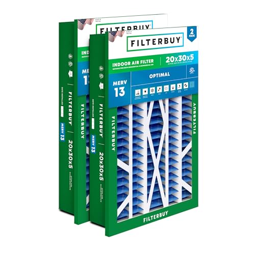 Filterbuy 20x30x5 Air Filter MERV 13 Optimal Smoke & Allergy Defense (2-Pack), Electrostatic Pleated HVAC AC Furnace Filters Replacement for Honeywell Return Grille (Actual Size: 18.38 x 28.63 x 3.69)