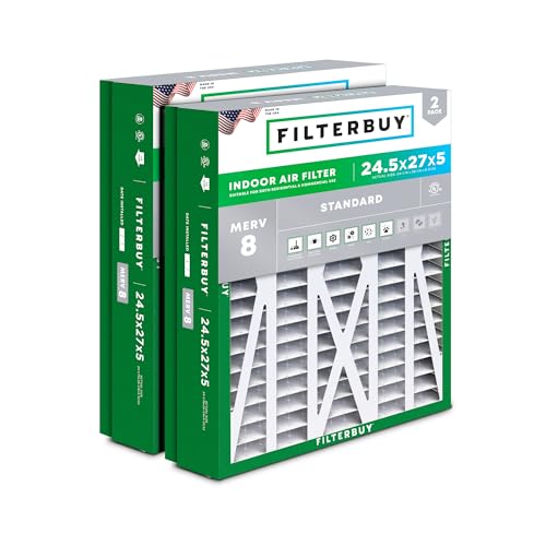 Filterbuy 24.5x27x5 Air Filter MERV 8 Essential Dust & Allergy Defense (2-Pack), Pleated HVAC AC Furnace Filters for Trane, American Standard, Honeywell, and More (Actual Size: 24.06 x 26.13 x 4.97)