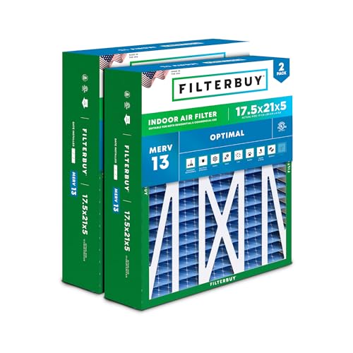 Filterbuy 17.5x21x5 Air Filter MERV 13 Optimal Smoke & Allergy Defense (2-Pack)