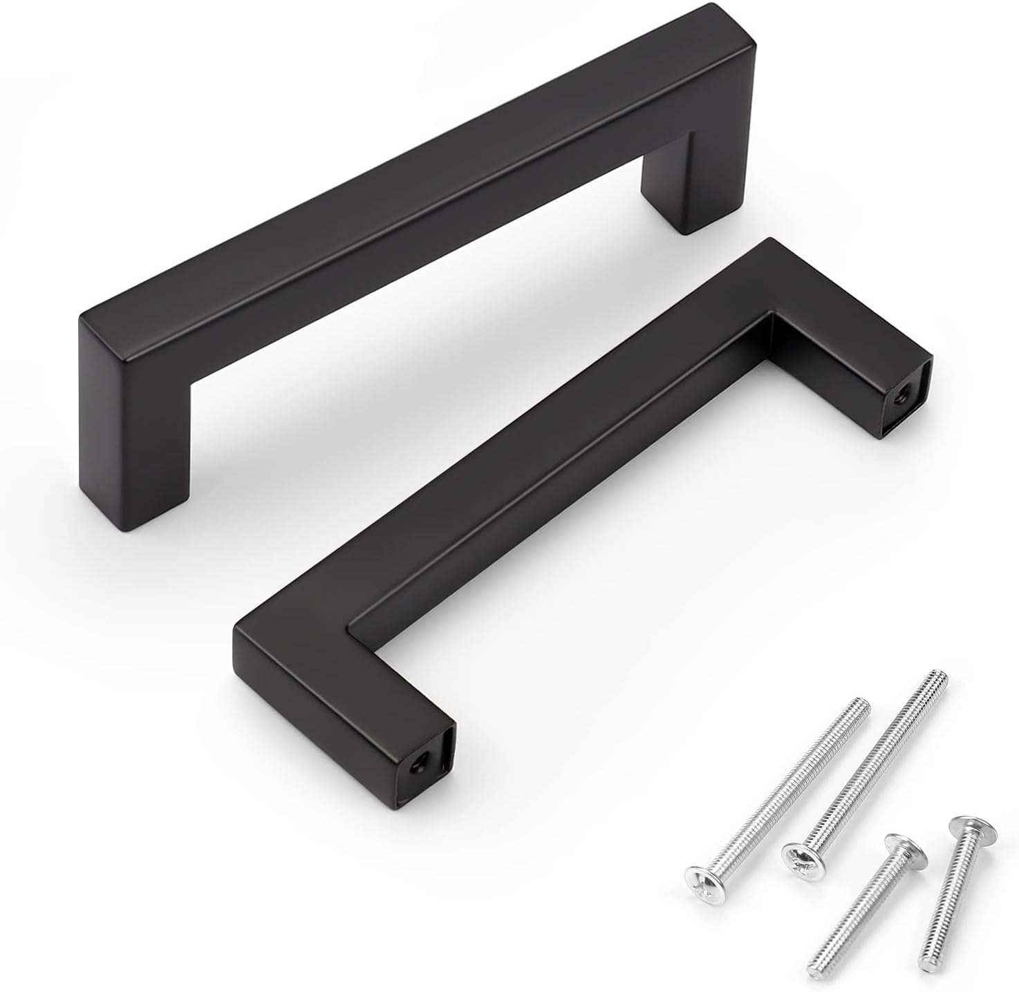KNOBWELL 15 Pack 4 inch Matte Black Kitchen Cabinet Handles, Modern Square Black Cabinet Pulls for Bathroom Vanity Bedroom Nightstand Chest, Hole Distance 4", Overall Length 4-1/2"