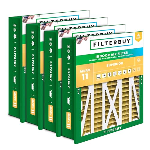 Filterbuy 20x20x5 Air Filter MERV 11 (MPR 1200) Allergen Defense Replacement (4-Pack), Pleated HVAC AC Furnace Filters for Honeywell Return Grille FC40R1003 (Actual Size: 18.38 x 18.38 x 3.69)