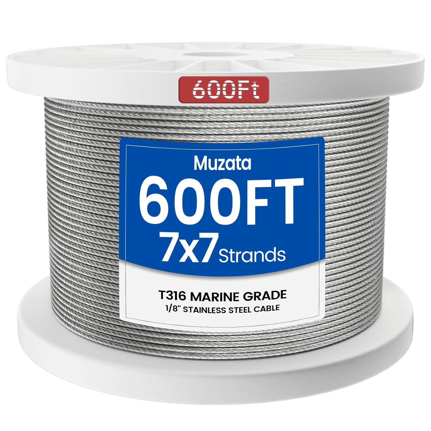 Muzata 600 ft 1/8" Stainless Steel Cable Railing System Hardware T316 Stainless Steel Wire Rope 7x7 Strands 1800 lb Breaking Strength Deck Cable Railing Kit for Indoor Outdoor Coastal WR02