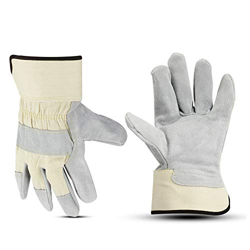 Glove Station Cowhide Leather Work Gloves for Men & Women  Work Gloves with Split Leather Palm, Rubberized Safety Cuff