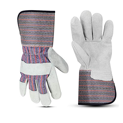 Glove Station Cowhide Leather Work Gloves for Men & Women  Work Gloves with Split Leather Palm, Rubberized Safety Cuff
