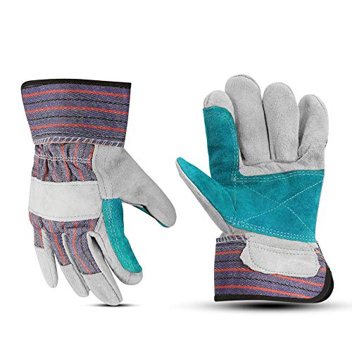 Glove Station Cowhide Leather Work Gloves for Men & Women  Work Gloves with Split Leather Palm, Rubberized Safety Cuff