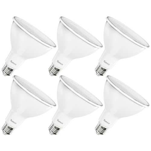 Sunco 6 Pack Outdoor Flood Light Bulb LED PAR38, Exterior Spotlight Bulbs, Weatherproof, 1050 LM, 13W (100W Equivalent), 6000K Daylight Deluxe, Wet Rated, Dimmable, E26 Base UL.