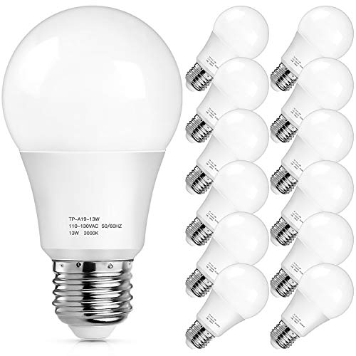 MAXvolador A19 LED Light Bulbs 100-125 Watt Equivalent, 3000K Soft White LED Bulb 13-Watt,1500 Lumens, E26 Standard Base,No Flicker, Non Dimmable, Pack of 12