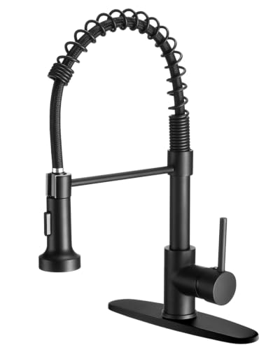 OWOFAN Modern Single Handle Spring Kitchen Faucet with Pull Down Sprayer, Matte Black Kitchen Sink Faucet 866080R