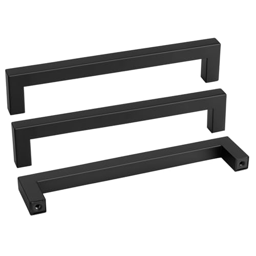 goldenwarm 10Pack 8INCH Matte Black Cabinet Pulls Kitchen Hardware, 204mm Square Bar Pulls for Cabinets Hardware, Black Drawer Pulls 8-1/2in Overall Length
