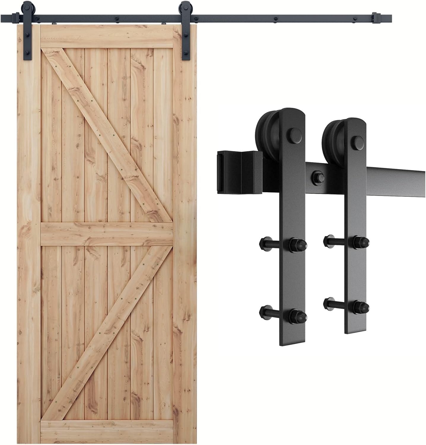 SMARTSTANDARD 7ft Barn Door Hardware kit, Barn Door Track, Sliding Door Hardware kit, Smoothly and Quietly -Heavy Duty Sturdy -Easy to Install, Fit 42" Wide Door Panel (I Shape Hanger)
