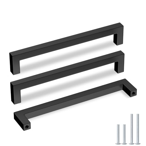 goldenwarm 50 Pack Black Cabinet Pulls 8in(204mm) Drawer Pulls Kitchen Cabinet Handles Black Dresser Stainless Steel Modern Hardware