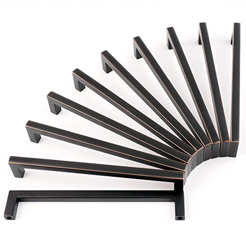 KOOFIZO Solid Square Bar Cabinet Handle - Oil Rubbed Bronze Furniture Pull, 6.3 Inch/160mm Screwhole Distance, 10-Pack for Kitchen Cupboard Door, Bedroom Dresser Drawer, Bathroom Wardrobe Hardware