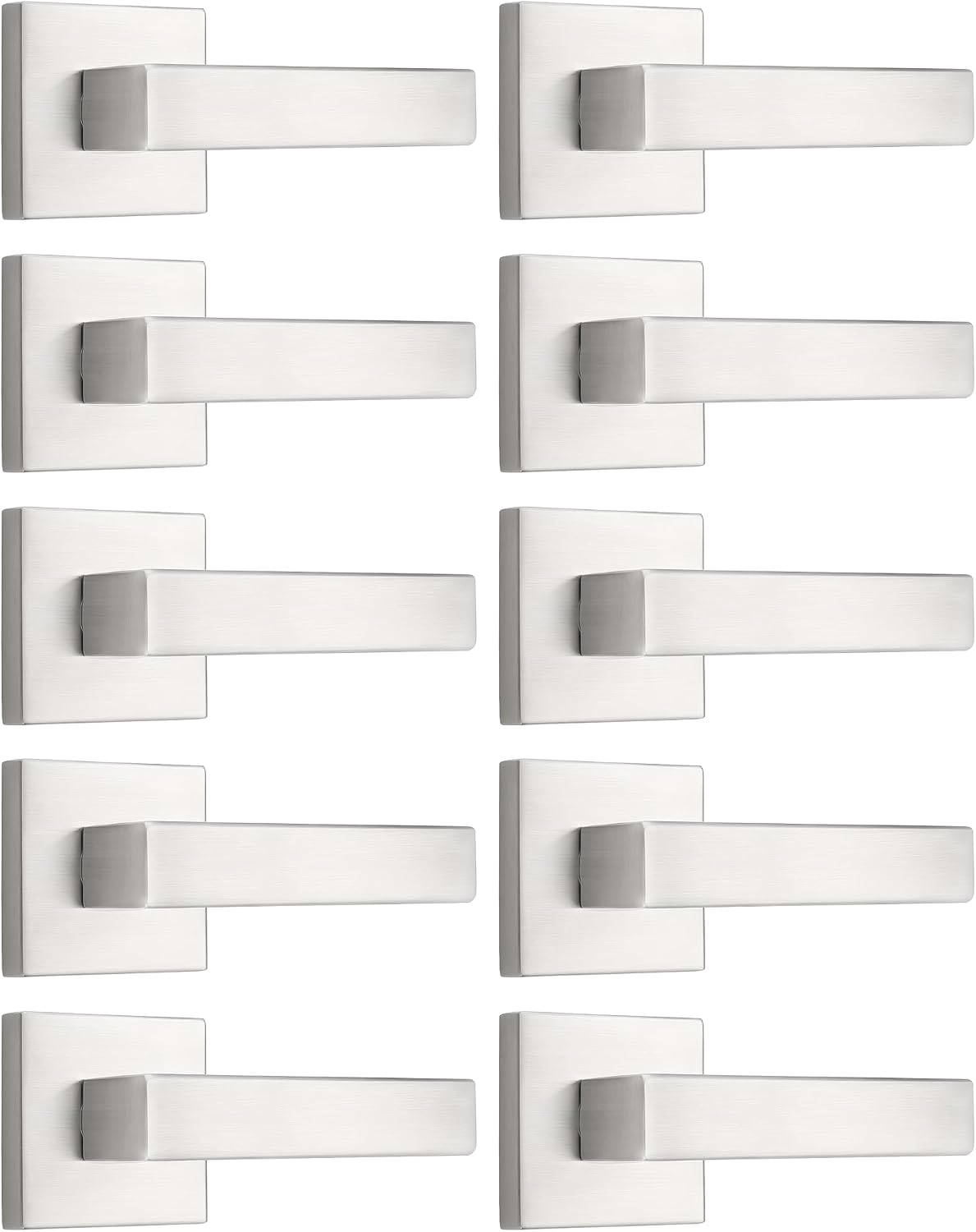 Probrico [Pack of 10 Door Lever Dummy Lever Door Handle for Closets French Doors,Square Dummy Door Lever,Non-Turning Single Side Pull with Satin Nickel Finish,Easy Installation Pull Only Lever Set