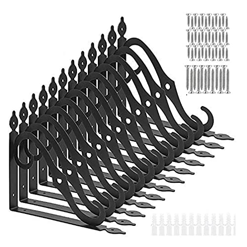 Acrux7 12 Pack Decorative Shelf Brackets - 10 inch Wall Mounted Floating Shelf Bracket - Heavy Duty Metal L Shape Shelf Supporter for DIY Open Shelving, Black