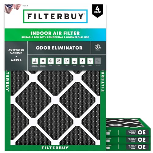 Filterbuy 22x24x1 Air Filter MERV 8 Odor & Allergy Defense with Activated Carbon (4-Pack), Electrostatic Pleated HVAC AC Furnace Filters Replacement, Made in USA (Actual Size: 21.50 x 23.50 x 0.75)