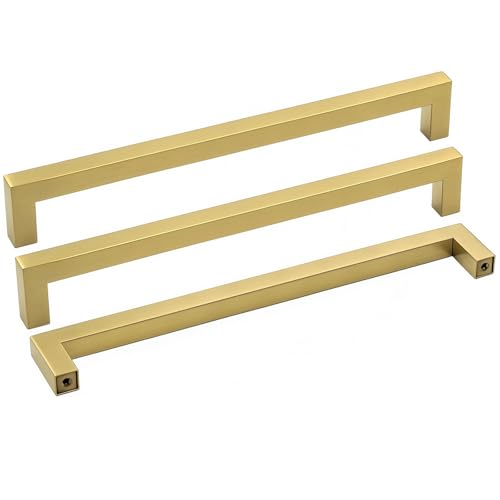 goldenwarm Brass Cabinet Pulls Brushed Gold Cabinet Hardware - LSJ12GD204 Kitchen Drawer Pulls Handles for Dresser Drawers Desk Furniture Hardware 8in(204mm) Hole Centers, 10 Pack