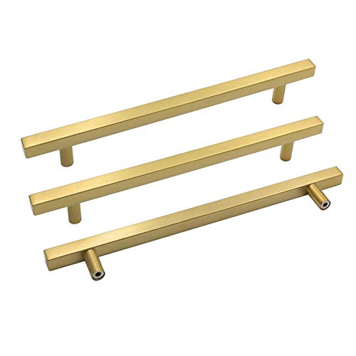 goldenwarm Brushed Brass Modern Cabinet Hardware - LS1212GD204 (8" HC, 15 Pack)