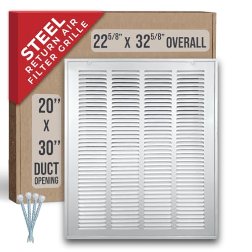 Fits 20x30 Duct Opening | Steel Return Air Filter Grille by Handua [Removable Door] for 1-inch Filters | Vent Cover Grill | White | HVAC Cold Air Intake Grille | Out Dim: 22 5/8"W X 32 5/8"H