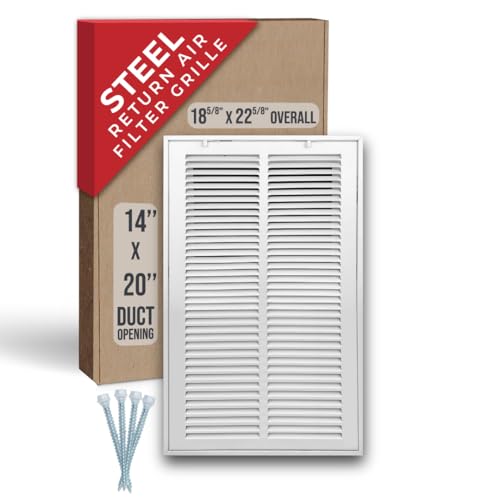 Fits 14x20 Duct Opening | Steel Return Air Filter Grille by Handua [Removable Door] for 1-inch Filters | Vent Cover Grill | White | HVAC Cold Air Intake Grille | Out Dim: 16 5/8"W X 22 5/8"H