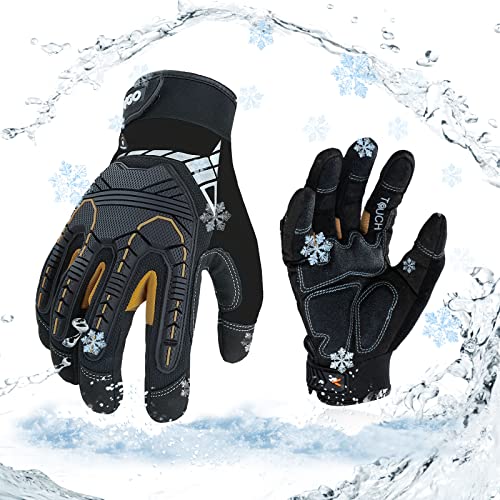 Vgo... 1-Pair 32F Waterproof High-Dexterity Heavy-Duty Winter Mechanic Gloves, Impact & Vibration Reduction (Size L, Black&Gold, SL8849FW)
