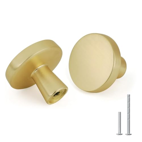 goldenwarm 25pcs Gold Cabinet Knobs for Dresser Drawers Kitchen Hardware Handles Brushed Brass Modern Round Knob,Zinc Alloy