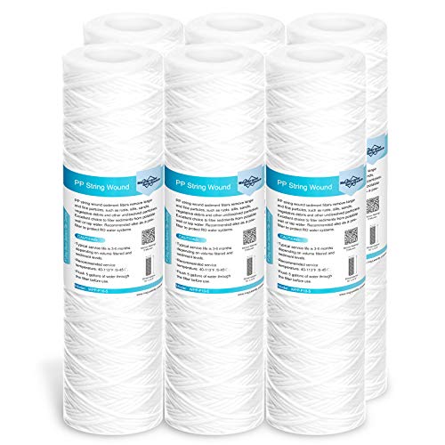 Membrane Solutions 5 Micron 10"x2.5" String Wound Whole House Water Filter Replacement Cartridge Universal Sediment Filters for Well Water - 6 Pack
