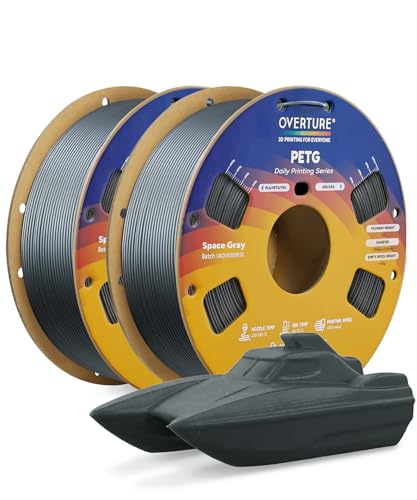 OVERTURE 2KG Bundle PETG 3D Printer Filament 1.75mm, Neatly Wound Durable PETG 2 Pack 1kg(2.2lbs), Strong Toughness Filament, Dimensional Accuracy +/- 0.02mm, Fit Most FDM Printers (Space Gray*2)