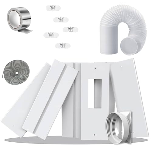 Gulrear 95"Sliding Door AC Vent Kit with  5.1"Extendable Hose Security Lock & Weather Stripping Universal 5.0/5.9 Inch Coupler for Sliding Glass/Window Portable AC Energy Saving Airtight Seal System