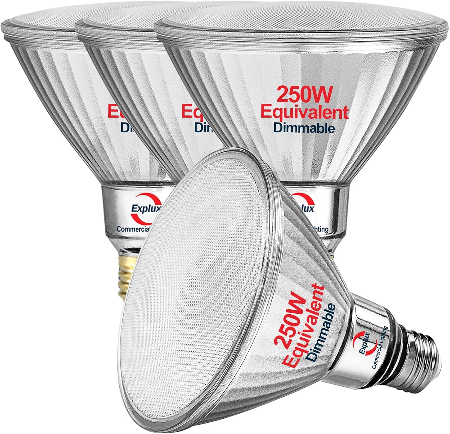 Explux 250 Watt Equivalent PAR38 LED Flood Light Bulbs, Super Bright 3300 Lumens, Dimmable, Full-Glass Outdoor Waterproof & Anti-Ageing, 5000K Daylight Spotlight, 4-Pack