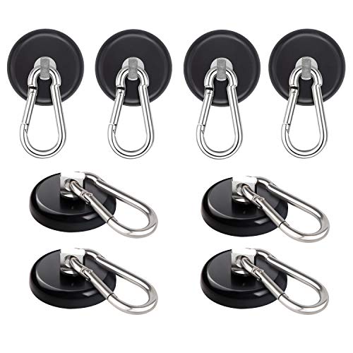 Ant Mag Magnetic Hooks 140LBS Heavy Duty Neodymium Magnet with Swiveling Carabiner Magnet Snap Hook for Indoor/Outdoor Hanging Bag Kitchen Garage Magnet Type Cruise Ship Magnetic Hook (8 Pack Black)