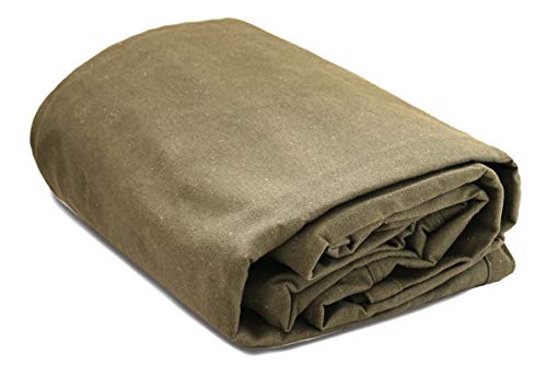 WHITEDUCK Canvas Tarp 18 oz. Heavy Duty Waterproof UV Resistant, Rustproof Grommets, Industrial & Commercial Use Cloth Tarp (Cut Size: 8'x14', Finished Size: 7'6"x13'6", Olive Drab)