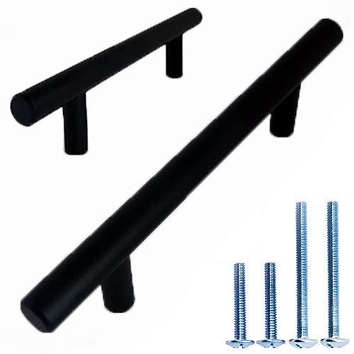 ALPINE HARDWARE PREMIUM SOLID Euro Style Bar Handle Pull-25Pack-3 In Hole Center & 5 3/8 In Length-Heavy Stainless Steel Bar Handle Pull with a Matte Black Finish-American Owned Cabinet Hardware