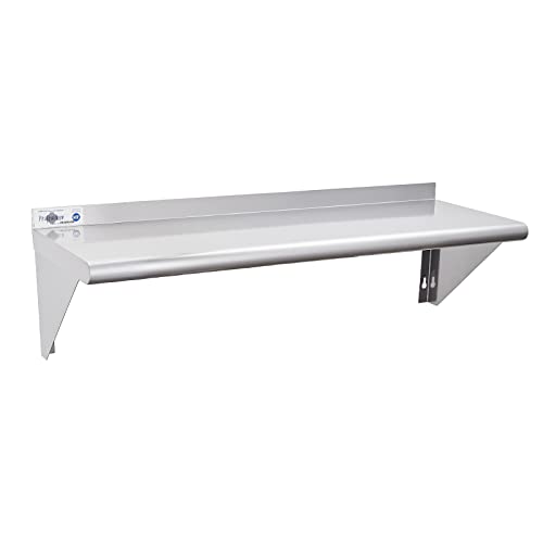 Profeeshaw NSF Stainless Steel Shelf 12 x 48, 280 lb Commercial Shelves Wall Mounted Metal Shelving with Backsplash and 2 Brackets for Restaurant, Bar, Utility Room, Kitchen and Garage