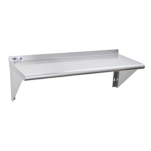 Profeeshaw NSF Stainless Steel Shelf 12 x 36, 250 lb Commercial Shelves Wall Mounted Metal Shelving with Backsplash and 2 Brackets for Restaurant, Bar, Utility Room, Kitchen and Garage