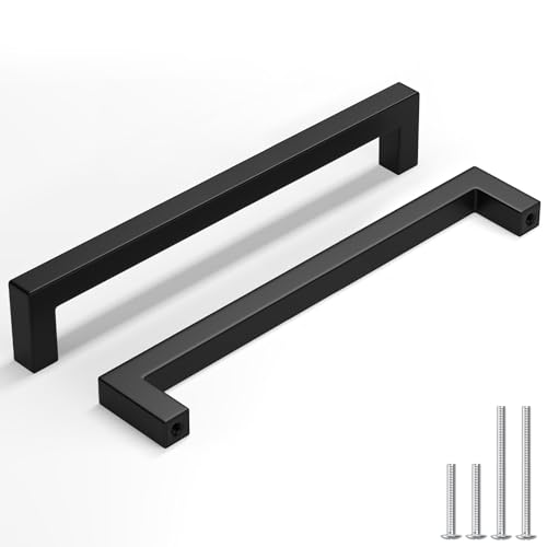 homdiy 50 Pack 8-1/16 Inch Black Cabinet Pulls Matte Black Square Bar Cabinet Pulls Stainless Steel Drawer Dresser Handles 204mm Drawer Handles Stainless Steel Dresser Hardware Cupboard Hardware
