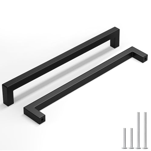 homdiy 50 Pack 11-5/16 Inch Black Cabinet Pulls Matte Black Cabinet Pulls Stainless Steel Drawer Dresser Handles 288mm Square Drawer Handles Stainless Steel Dresser Hardware Cupboard Square Hardware