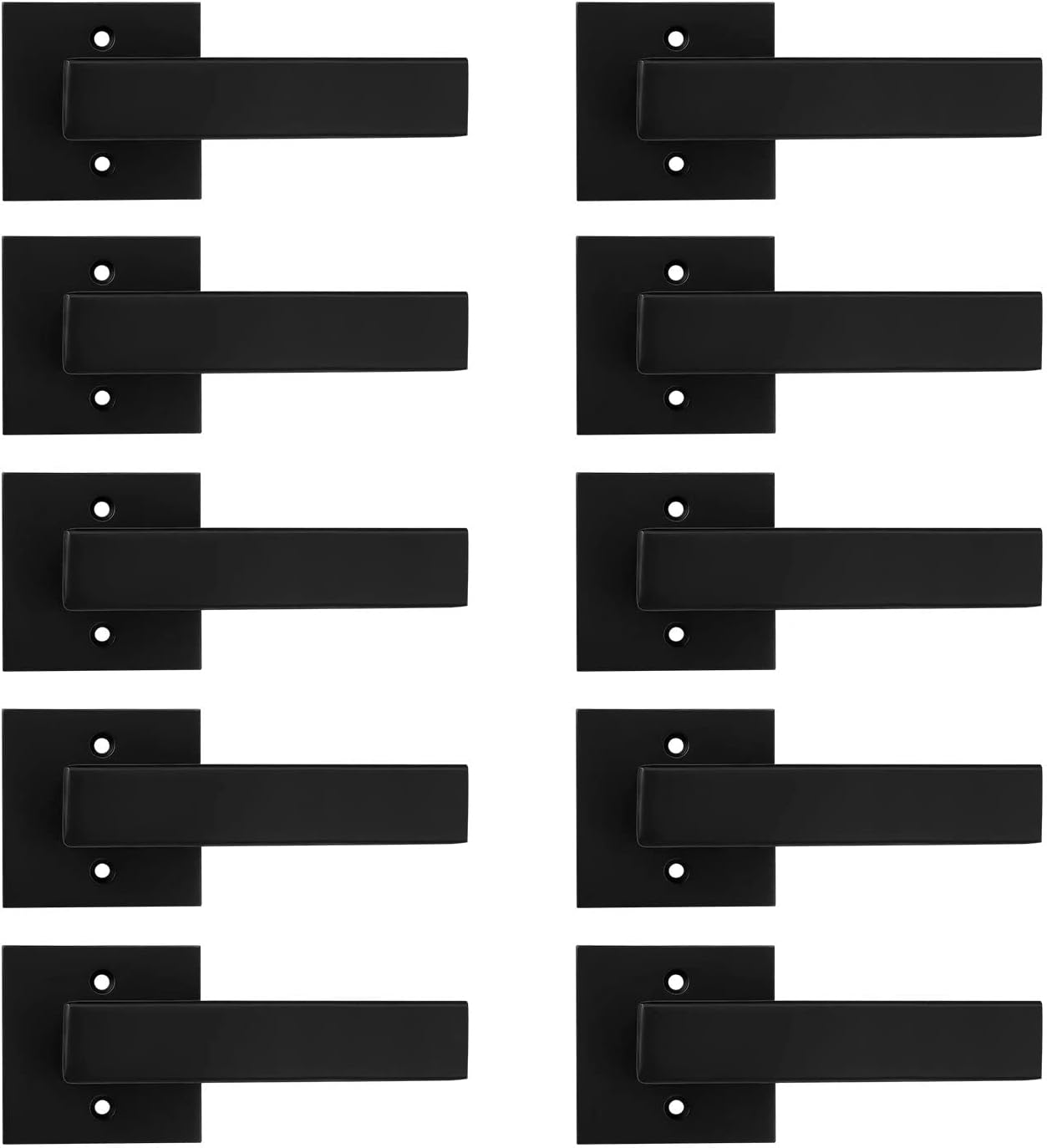 Probrico 10 Pack Dummy Door Lever,Single Sided Door Handle for Closets French Doors,Interior Square Non-Turning Doorknob Set with Black Finish,Easy Installation Pull Lever