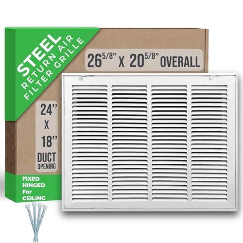 Fits 24x18 Duct Opening | Steel Return Air Filter Grille by Handua [Fixed Hinged] for 1-inch Filters | Vent Cover Grill for Sidewall and Ceiling | White | Outer Dimensions: 26 5/8"W X 20 5/8"H
