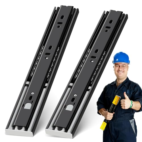 YENUO Push to Open Drawer Slides Full Extension Rail 12 14 16 18 20 22 24 inch handleless Side Mount Dresser Cabinet Bracket Replacement Ball Bearing Tracks kit Guide Runner 100lb 1Pair