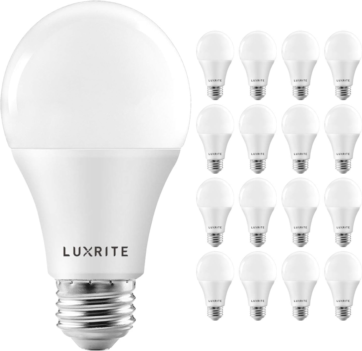 LUXRITE A19 LED Light Bulbs 100 Watt Equivalent Dimmable, 2700K Warm White, 1600 Lumens, Enclosed Fixture Rated, Standard LED Bulbs 15W, Energy Star, E26 Medium Base - Indoor and Outdoor (16 Pack)