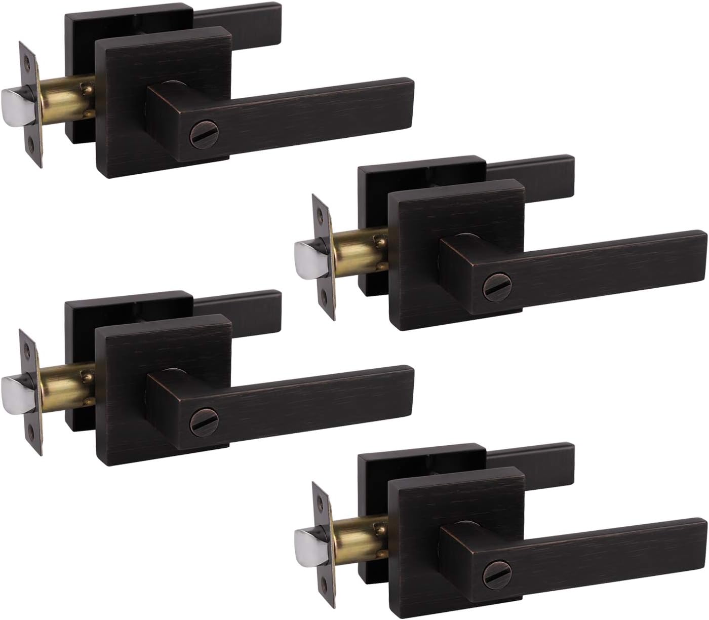 Probrico 4 Pack Square Door Levers with Lock Keyless Privacy Door Handles Locksets Interior Bed/Bath Heavy Duty Hardware in Oil Rubbed Bronze Finish,Universal Handing